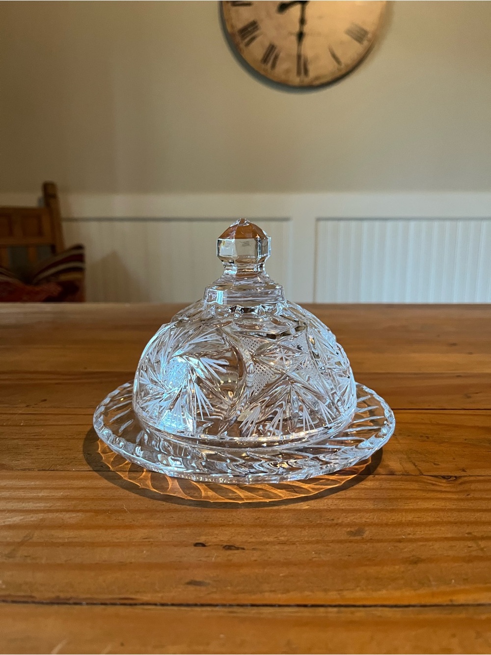 Vintage Lead Crystal Clear Glass Butter Dish with Lid